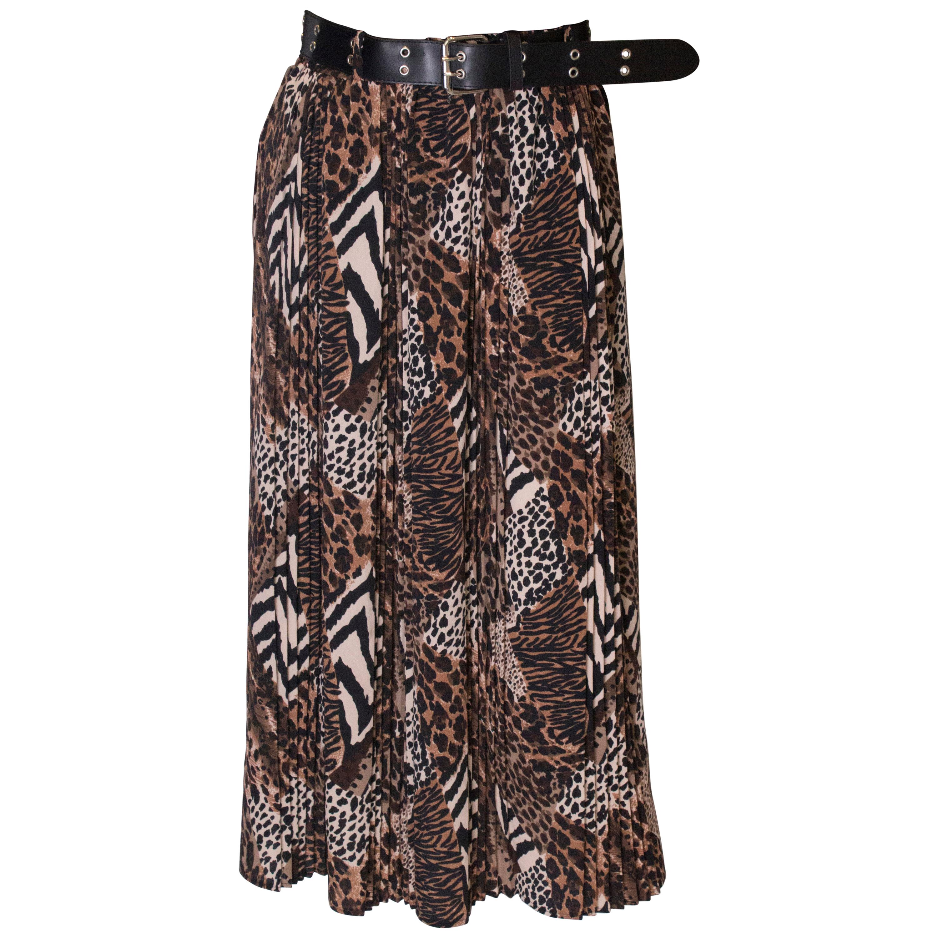 Vintage Leopard Print Skirt with Pleats For Sale