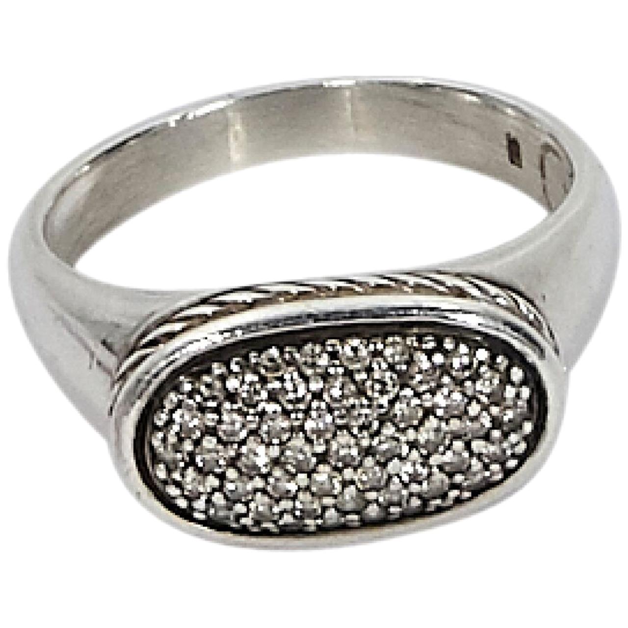 Silver David Yurman Oval Diamond Cocktail Ring