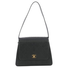 Chanel Vintage CC Flap Shoulder Bag Quilted Caviar Small