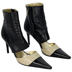 Black & Beige Chanel Cutout Ankle Boots