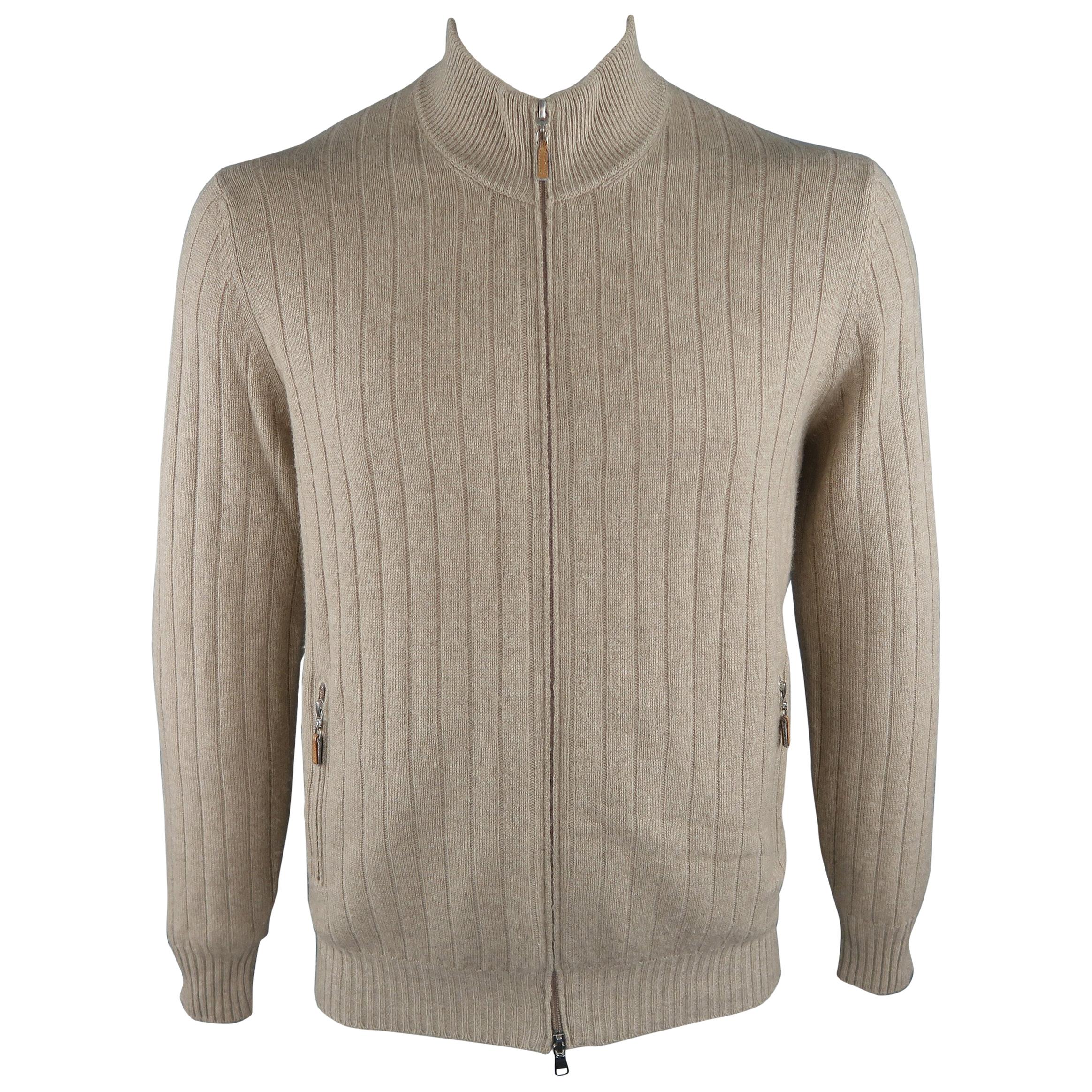 BRUNELLO CUCINELLI Size 42 Khaki Cashmere Zip Up Cardigan Sweater
