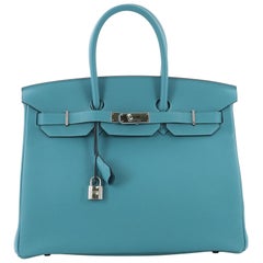 Hermes Birkin Handbag Turquoise Togo with Palladium Hardware 35
