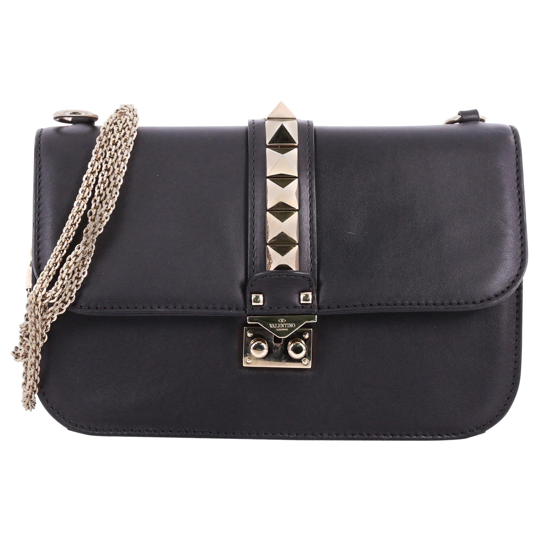 Valentino Glam Lock Shoulder Bag Leather Medium