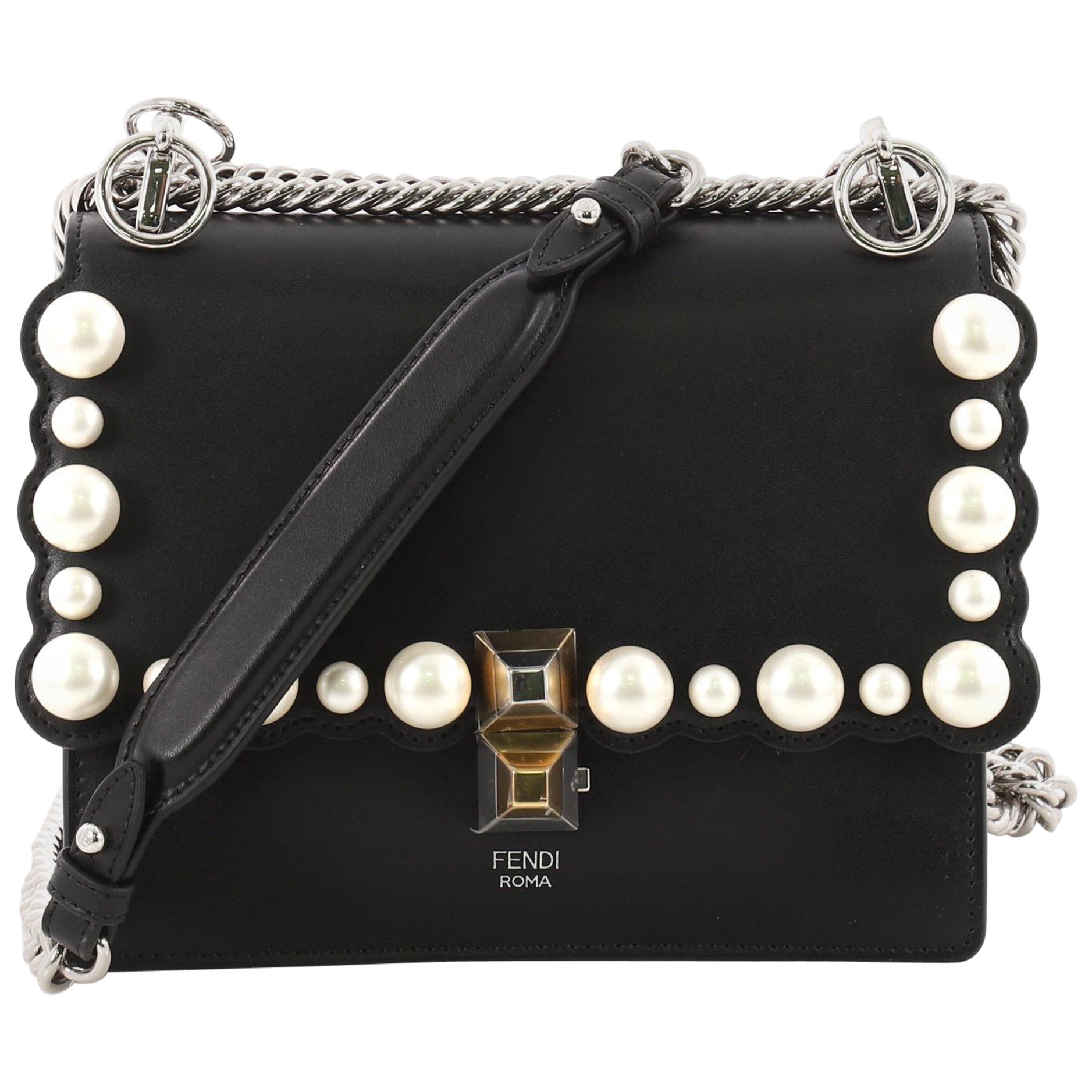 Fendi Kan I Handbag Pearl Embellished Leather Small