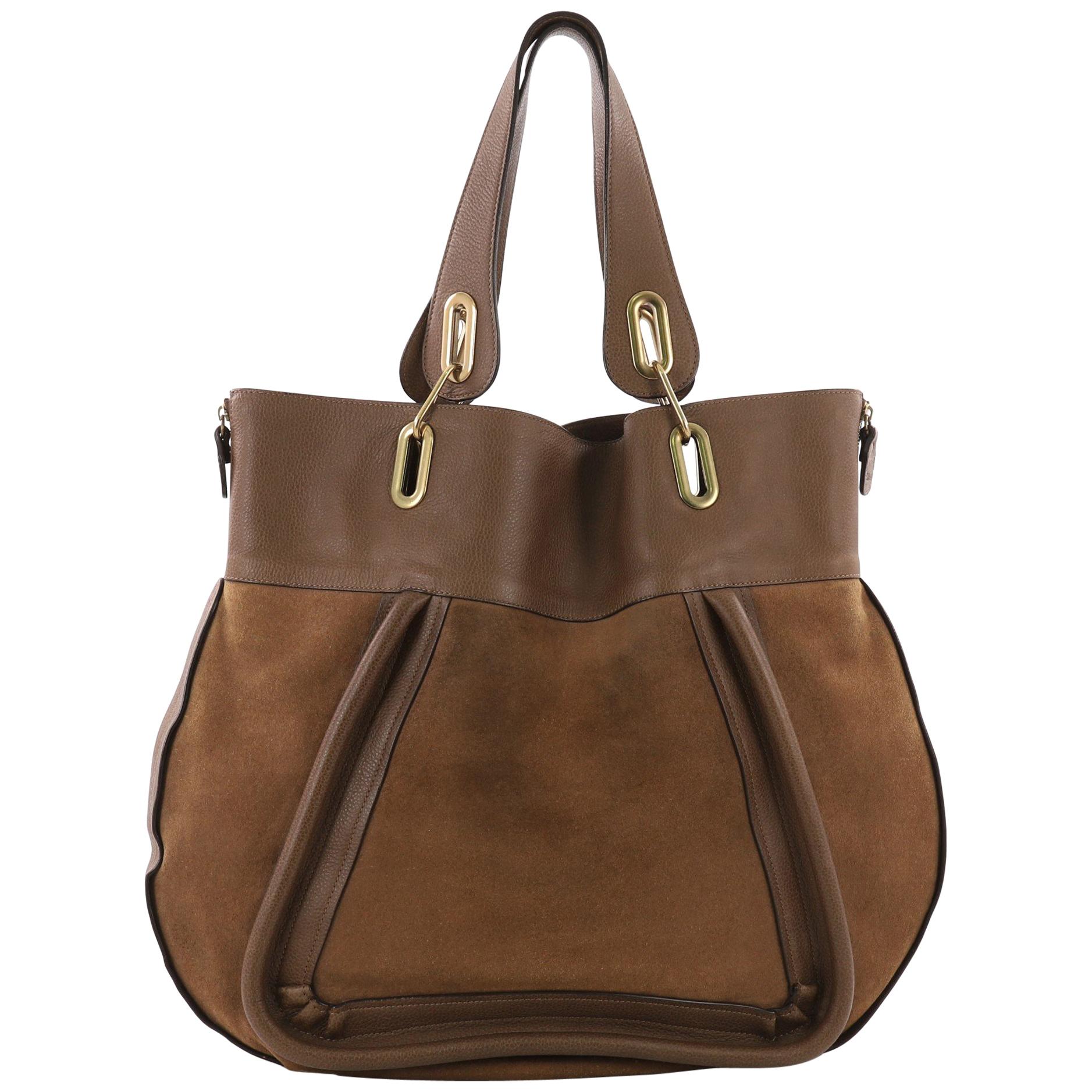 Chloe Paraty Side Zip Tote Suede with Leather Large