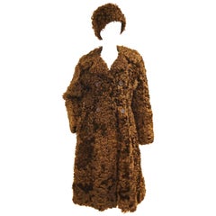 1970s Scottish Brown Curly Lamb Coat with Matching Hat 1970s Scottish Brown Curly Lamb Coat with Matching Hat