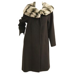 Cinizia Rocca Black Virgin Wool Coat with Rex Fur Collar