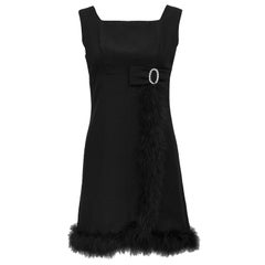 1960s Marabou Trim Black Cocktail Dress