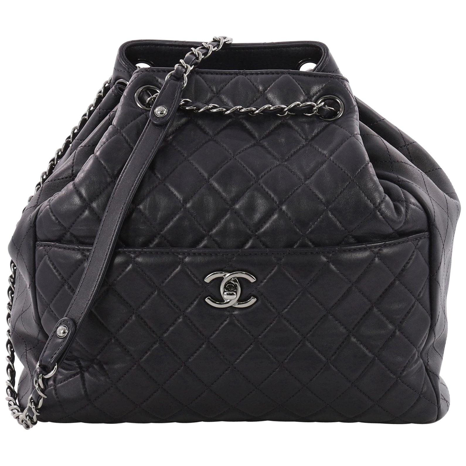 Chanel Drawstring CC Lock Bucket Bag Quilted Lambskin Medium 