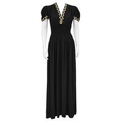 Antique 1930's Moss Crepe and Gold Thread Evening Dress
