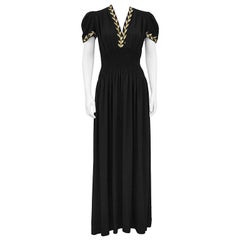 Retro 1930's Moss Crepe and Gold Thread Evening Dress