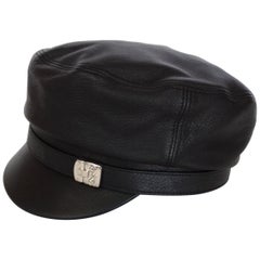 2000s Gucci Black Leather Train Conductor Hat 