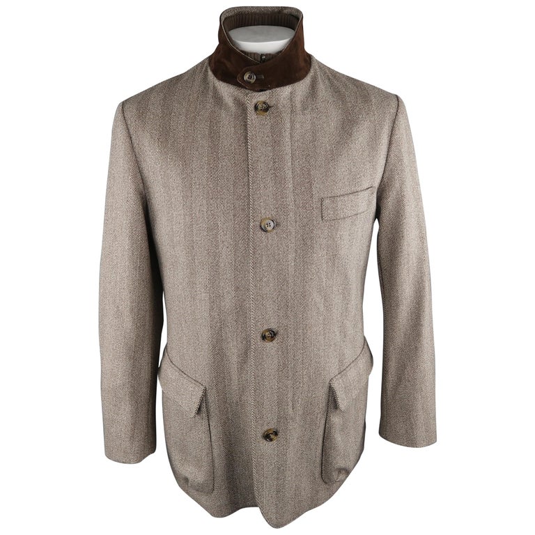 LORO PIANA L Brown Herringbone Wool Jacket at 1stDibs
