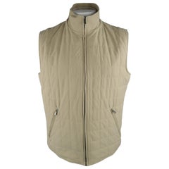 Retro LORO PIANA XL Khaki Quilted Nylon Zip Up Vest