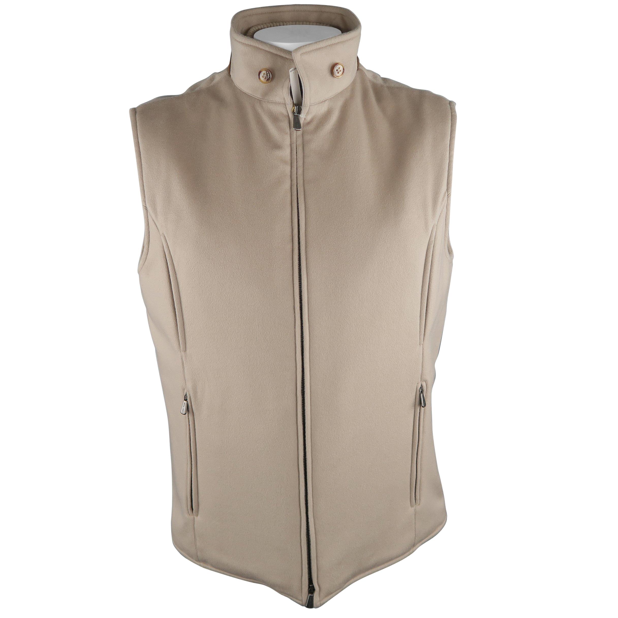 LORO PIANA XL Oatmeal Solid Cashmere Jacket Vest