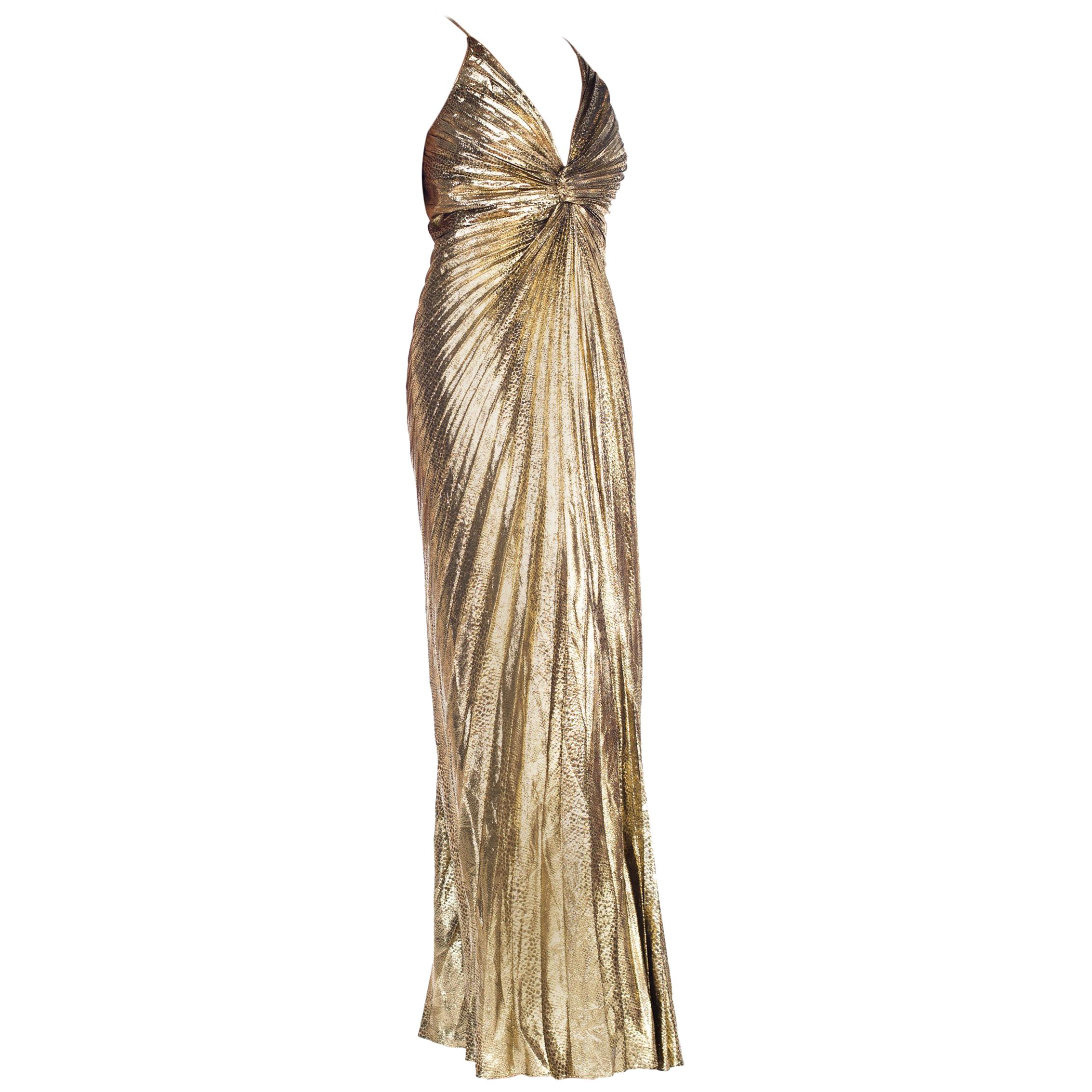 Iconic Travilla Gold Lamé Marilyn Monroe Disco Halter Gown