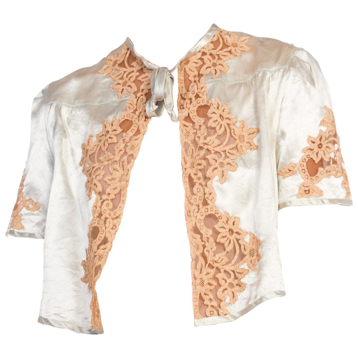 1930s Silk Satin & Lace Bed Jacket