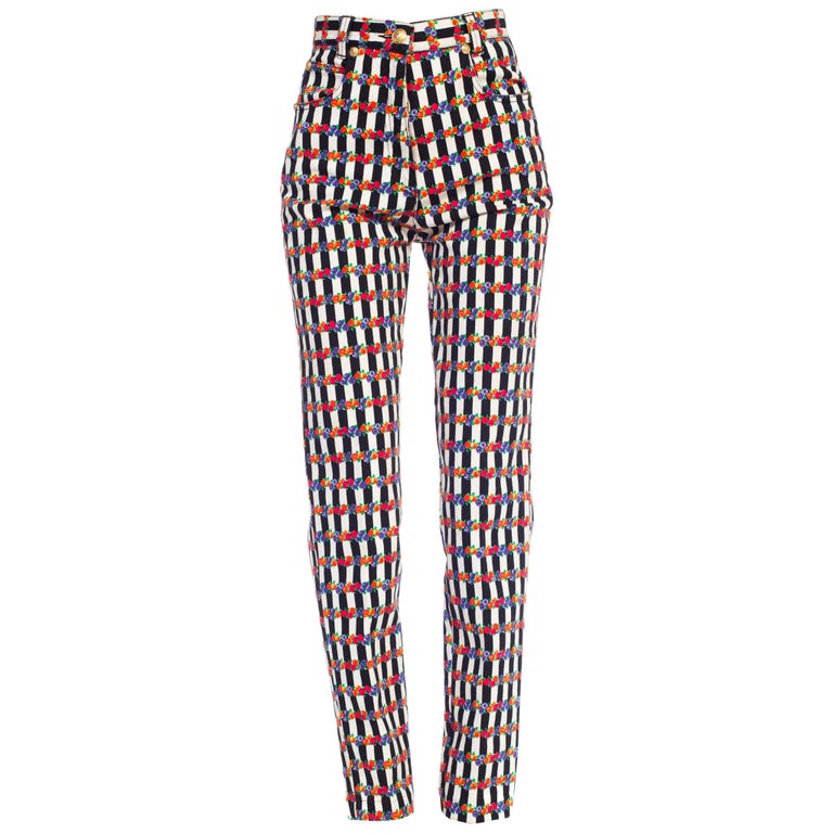 1990s Gianni Versace Floral Striped Jeans For Sale at 1stdibs