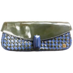 Retro Bally black and blue enamel intrecciato design leather clutch purse.