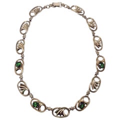 Choker-Halskette 14K Gold & Silber Grüner Kristall Symmetalic Sterling 15"""