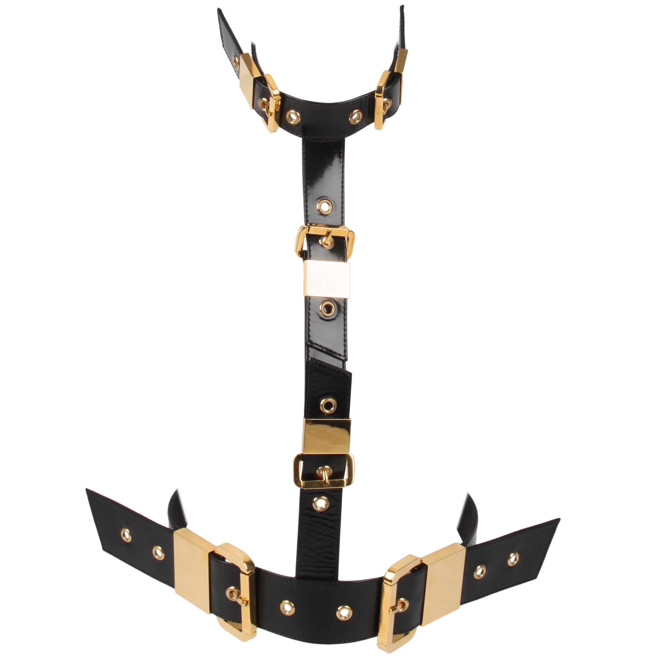 Giuseppe Zanotti Leather Body Belt - black/gold For Sale