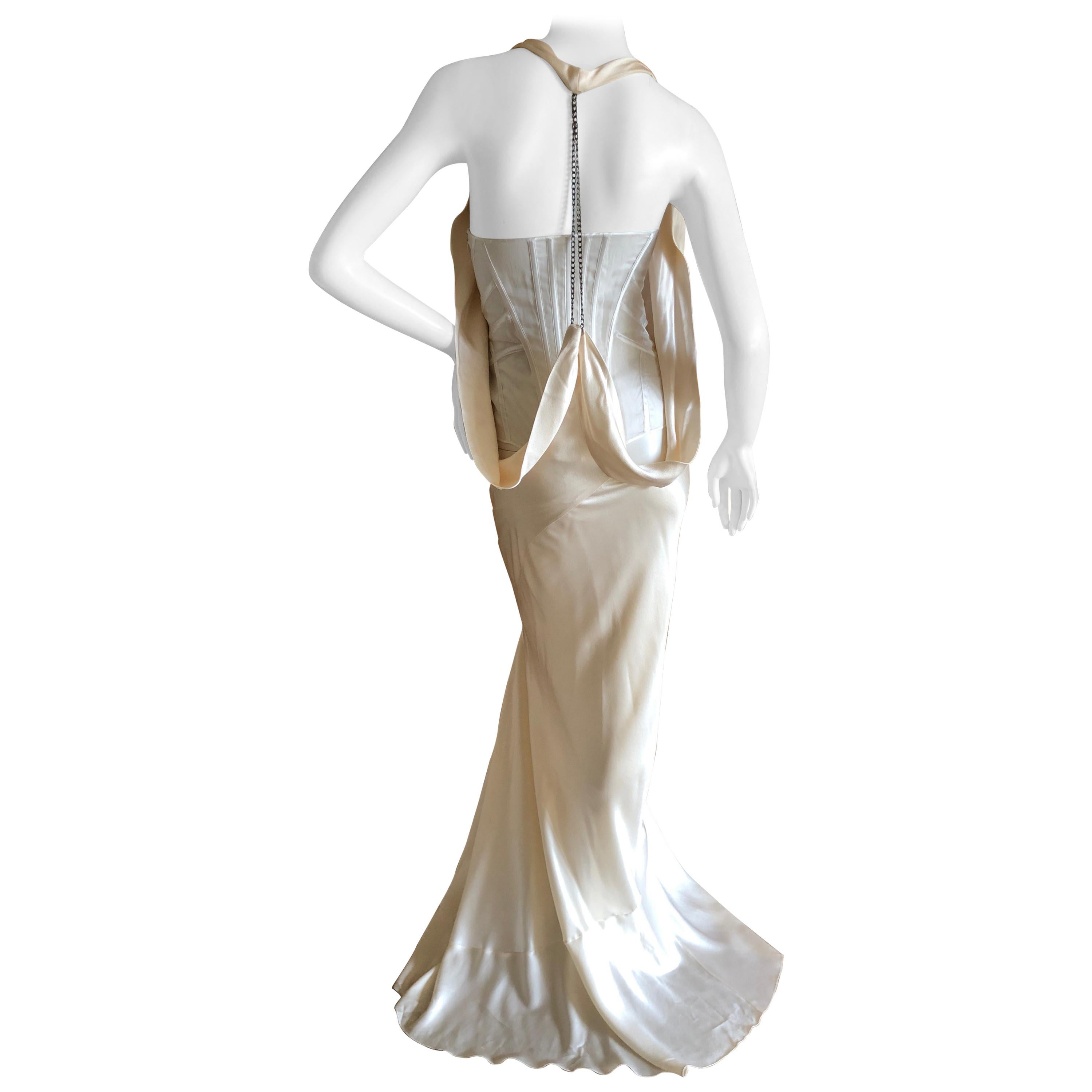  Alexander McQueen Daring Ivory Duchesse Silk Satin Evening or Wedding Dress