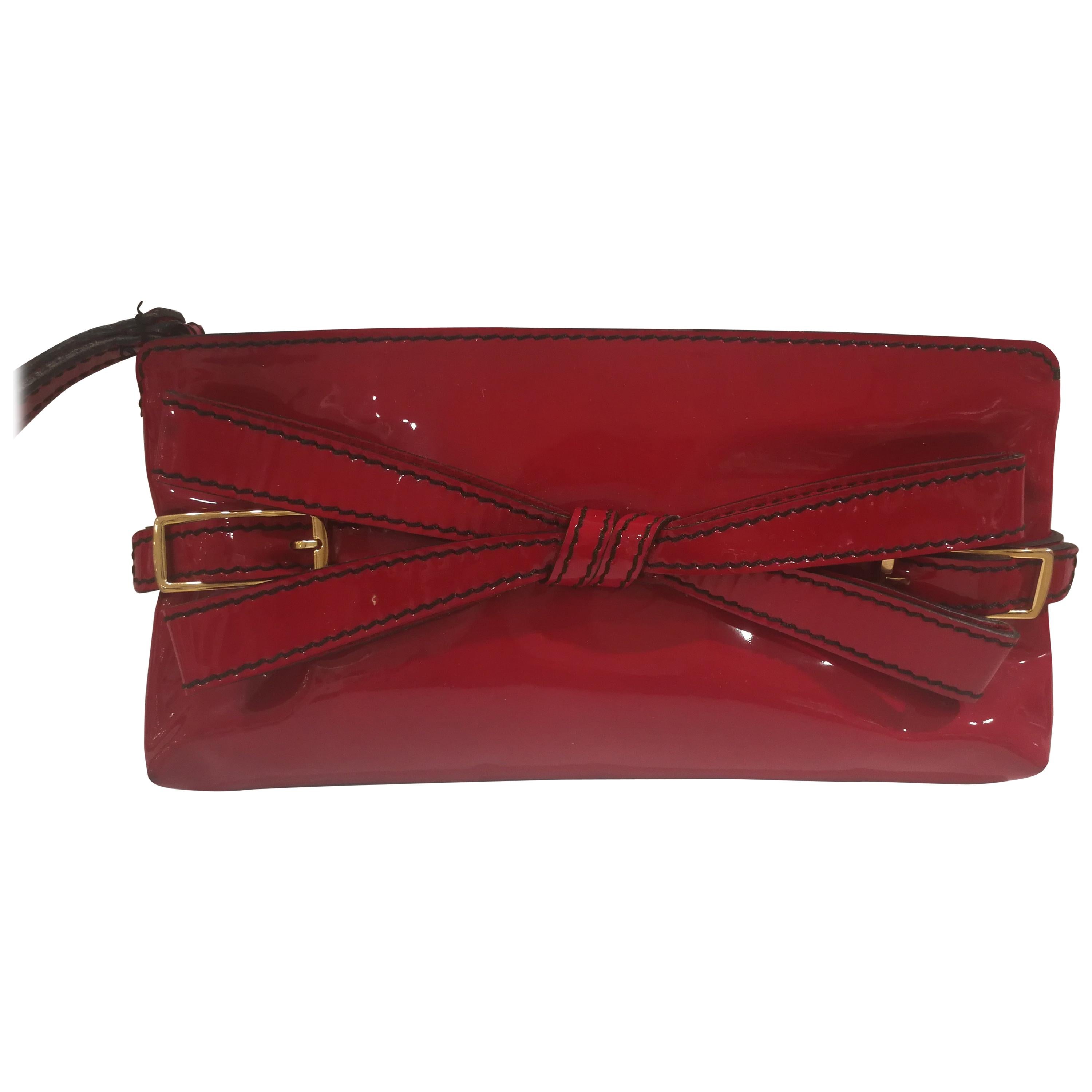 Valentino Red Patent Leather Handle Bag / Clutch