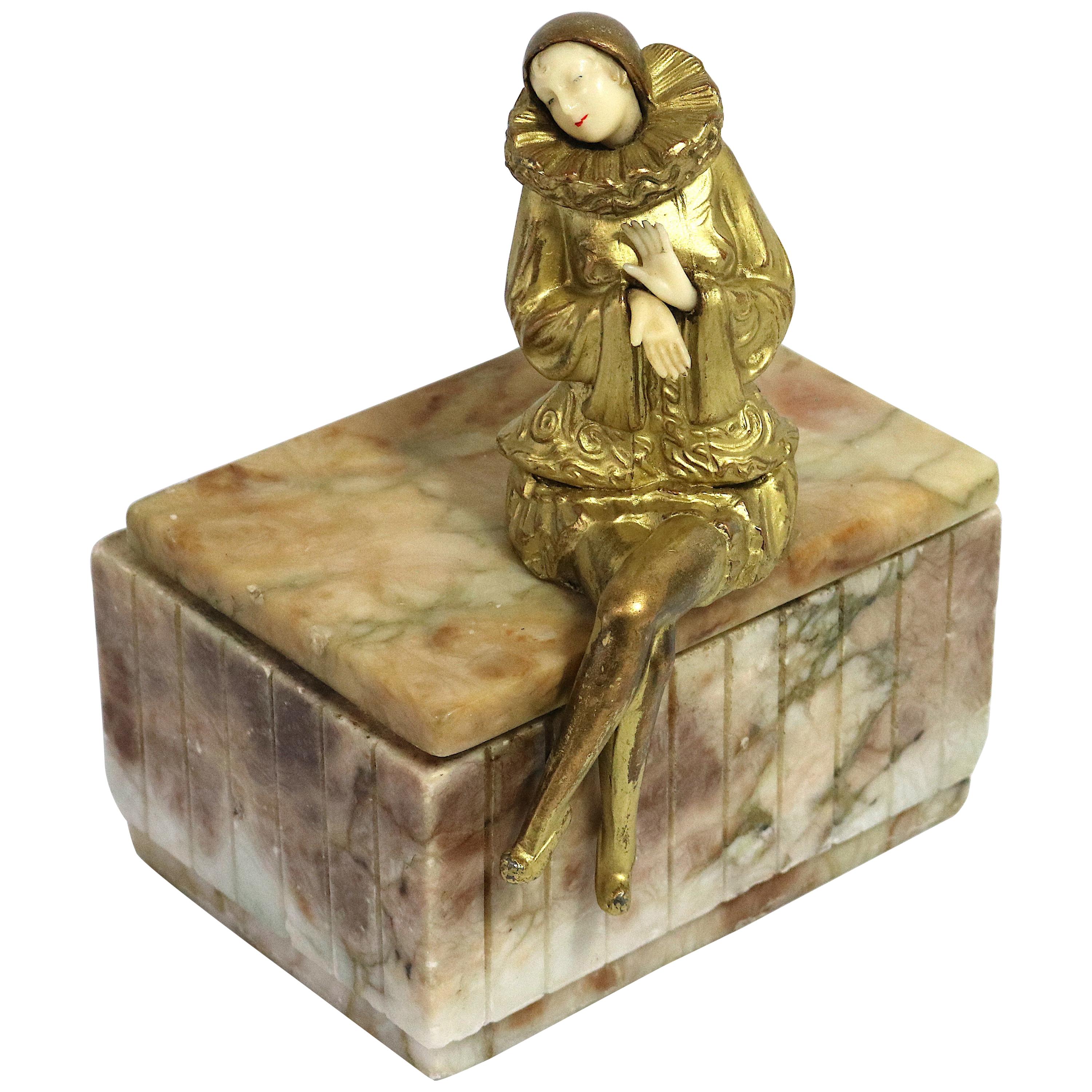 Art Deco Pierette Sculpture on Marble Box after Sculptor Paul Phillipe  For Sale