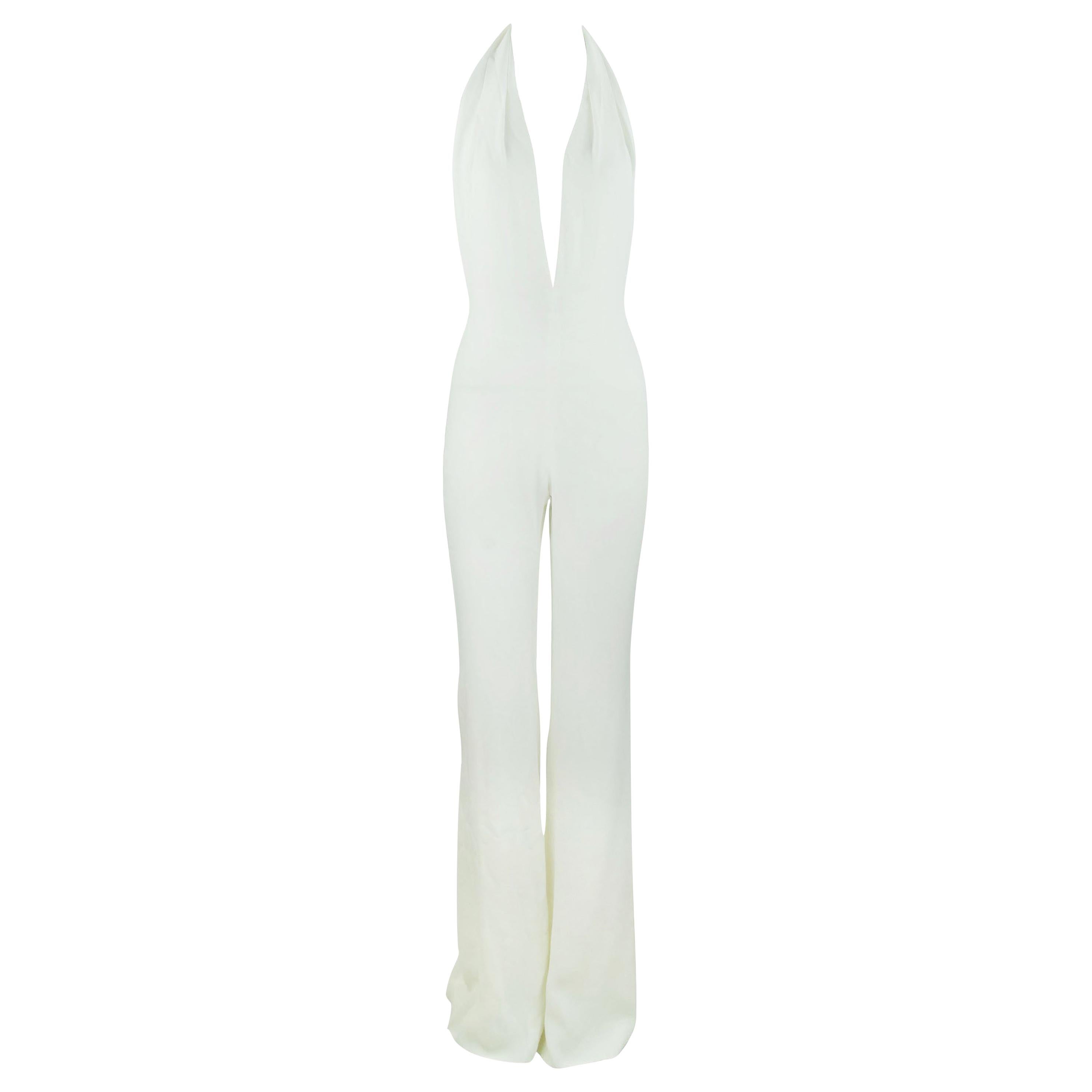Balmain White Halter Jumpsuit - Size FR 36 For Sale