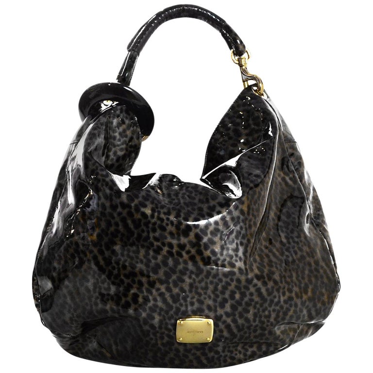 Jimmy Choo Leopard Metallic Print Patent Leather Bracelet Hobo Bag For