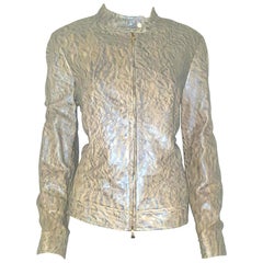 Escada Iridescent Embossed Taupe & Silver Tone Lambskin Leather  Jacket