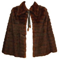 1940s Arnold Liebes Feathered Mink Cape w/ Bakelite Details & Silk Lining