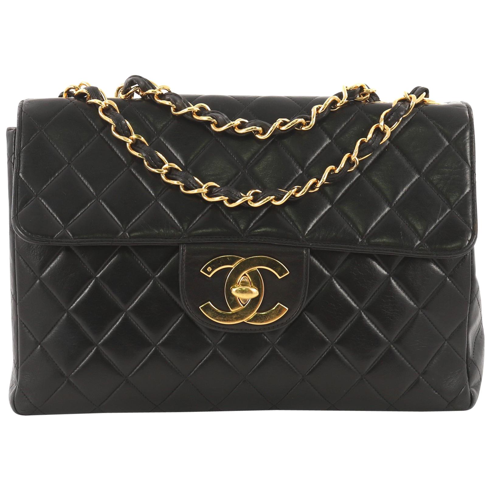 Chanel Vintage Square Flap Bag Quilted Lambskin Jumbo