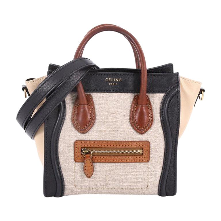 Celine Tricolor Luggage Handbag Canvas and Leather Nano