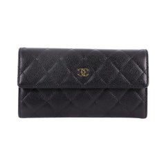 Chanel CC Gusset Flap Wallet Quilted Caviar Long