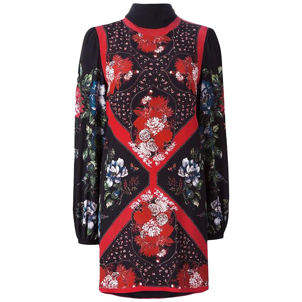 Alexander Mcqueen Red and black Silk Floral Shift Dress - 2