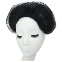 Vintage C.1950 Black Net Swiss Dot Fascinator Hat