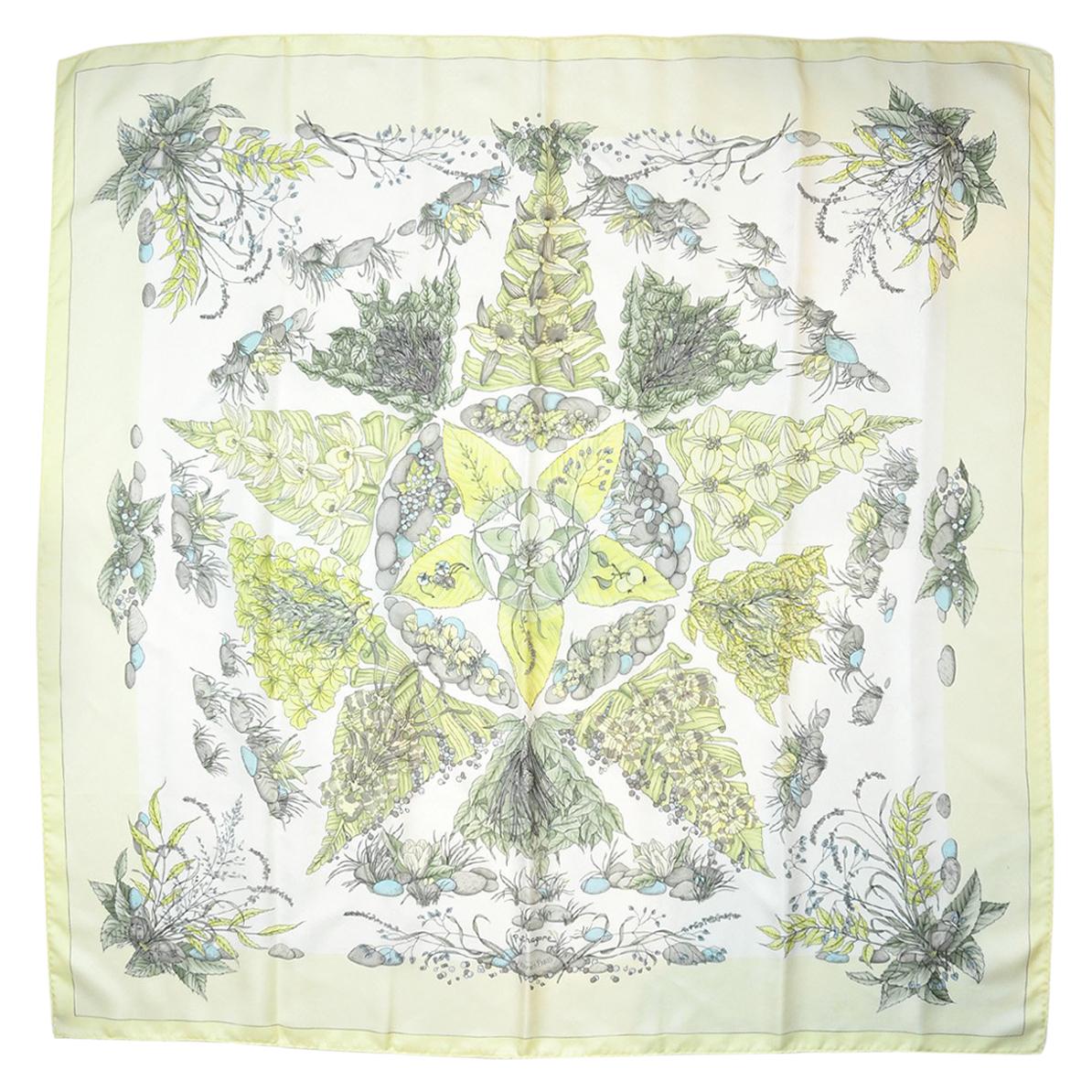 Hermes Yellow Pythagore Floral Printed Silk Scarf 90cm
