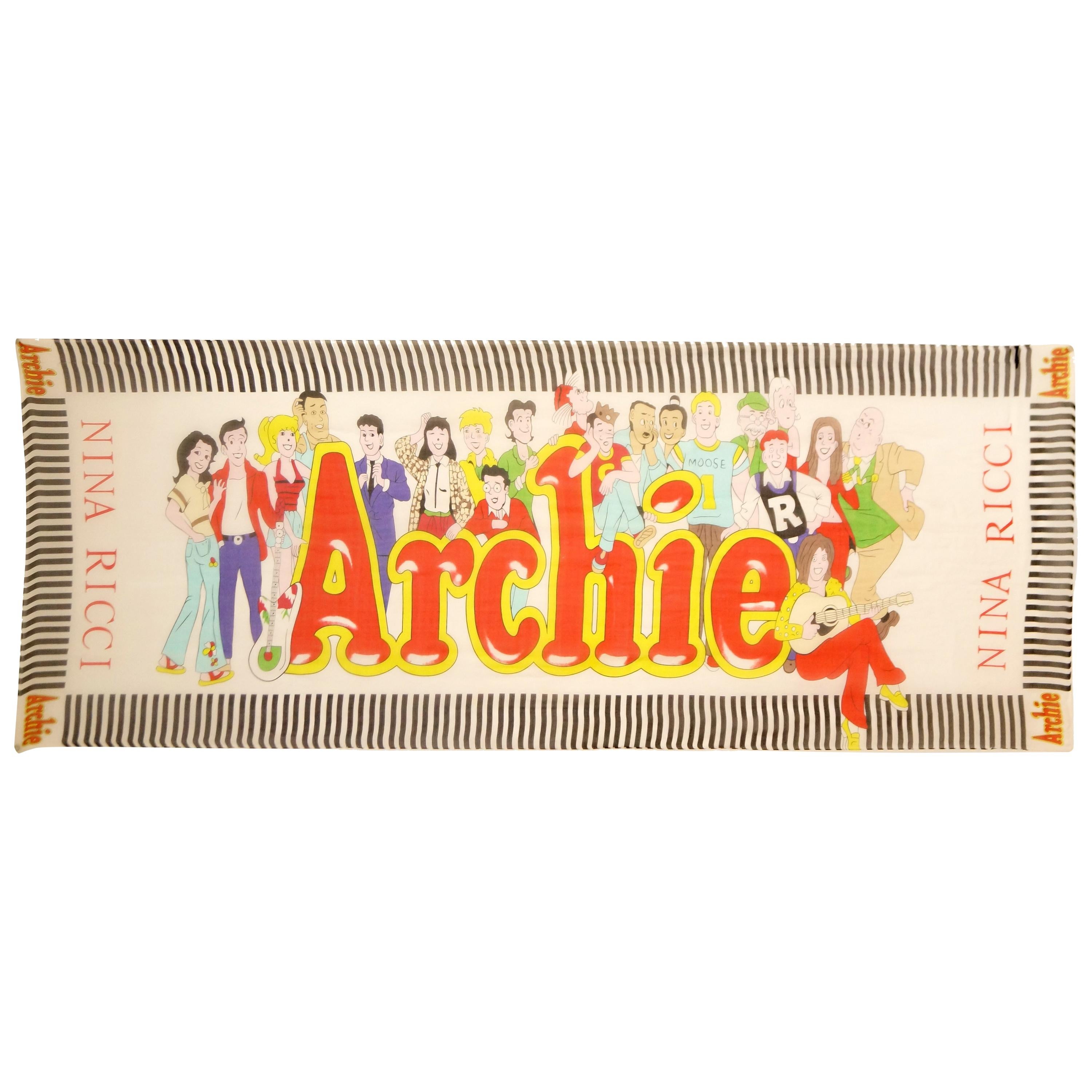 Rare 1960s Nina Ricci Archie Comics Silk Scarf