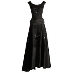 1940s Jack Herzog Vintage Black Lace + Sequin Embellished Evening Gown/ Dress