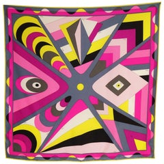 1960s Emilio Pucci Pink Geometric Silk Scarf In Original Sleeve