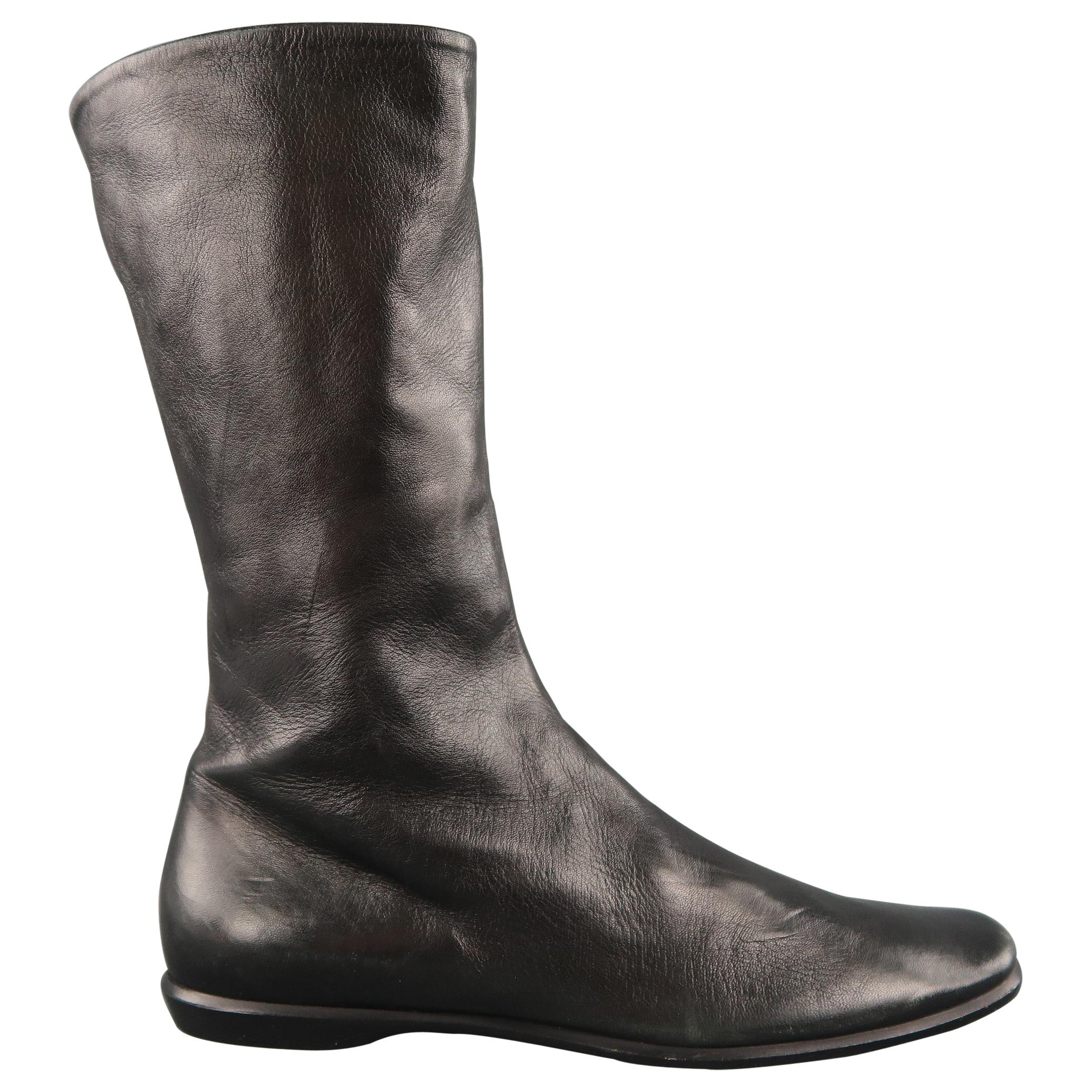 JIL SANDER Size 6 Black Leather Flat Calf High Boots