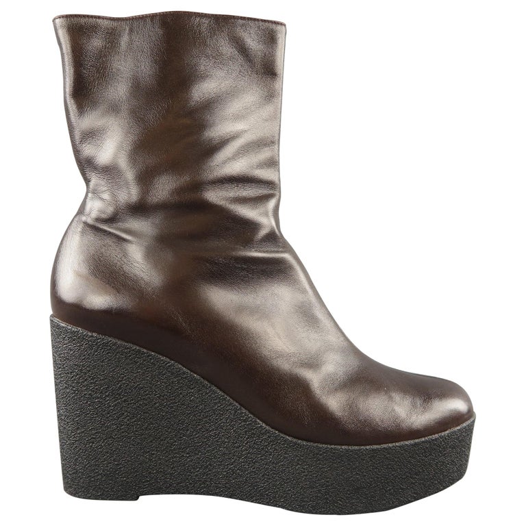 ROBERT CLERGERIE Size 10 Brown Leather Crepe Platform Wedge Ankle Boots at  1stDibs