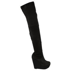 ROBERT CLERGERIE Taille 5 Daim Noir Lacquared Platform Wedge Thigh High Boots