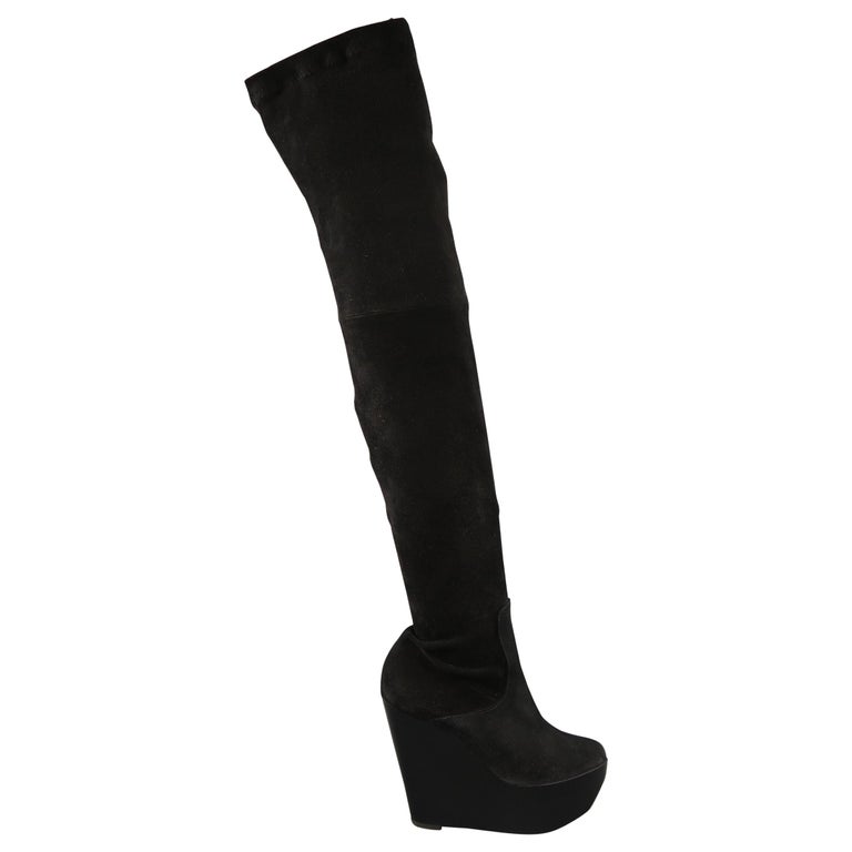 ROBERT CLERGERIE Size 5 Black Suede Lacquared Platform Wedge Thigh High ...