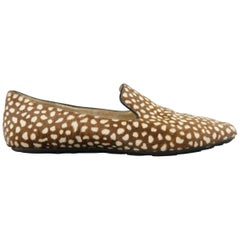 JIMMY CHOO Size 6.5 Brown & Cream Animal Spotted Pony Hair Loafer Flats