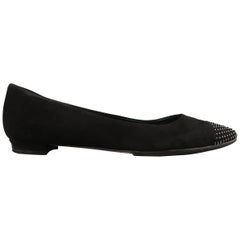 MANOLO BLAHNIK Size 6.5 Black Suede Studded Pointed Toe Cap Flats