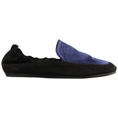LANVIN Size 6 Black & Blue Suede & Silk Loafer Flats
