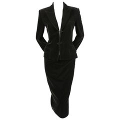 2002 TOM FORD for YVES SAINT LAURENT black velvet runway skirt suit