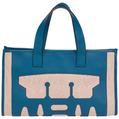 2010 Hermes Blue De Prusse Evercolour Geranium Toile Petit H PM Skeleton Tote